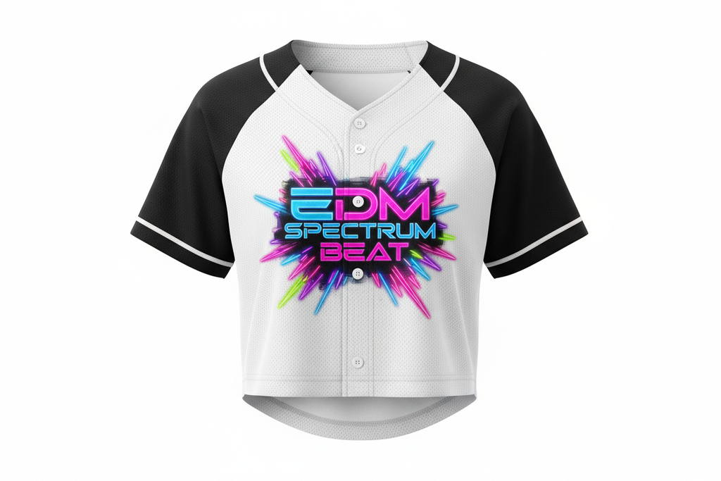 custom crop top baseball jersey using colorful edm logo