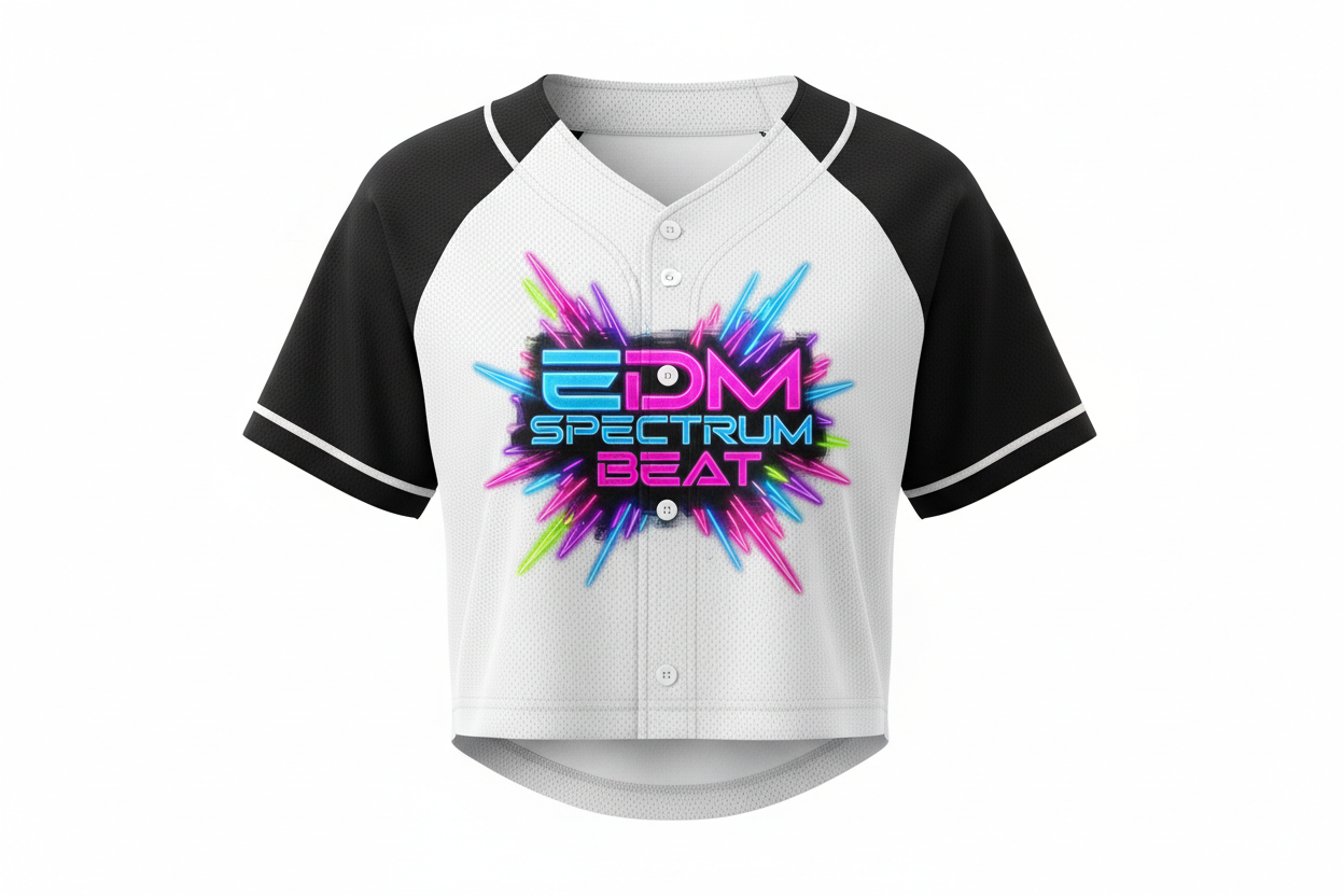 custom crop top baseball jersey using colorful edm logo